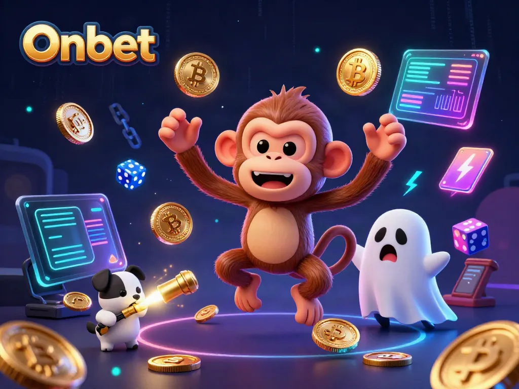 Engage in thrilling action at Onbet's haunted casino with a playful poltergeist monkey and a curious puppy.