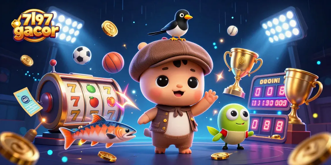Play thrilling slot 777 gacor games with cartoon Nessie and playful gold coins in a vibrant casino setting.