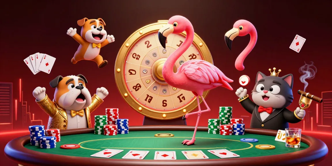 Engage with the thrilling game go88 as a flamingo host spins a prize wheel with dynamic poker gameplay elements.