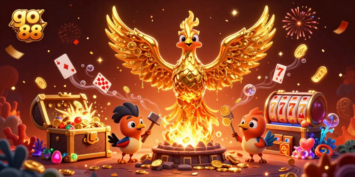 Experience winning excitement with go 88, featuring a golden phoenix and thrilling casino elements.