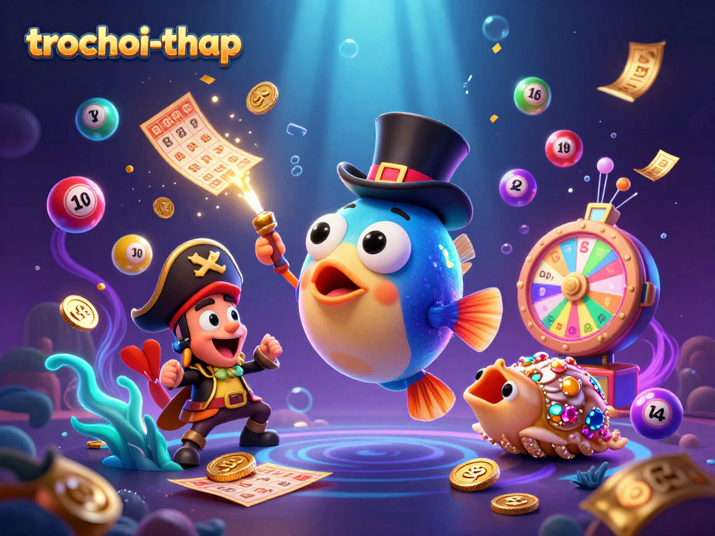 Experience trochoi-thap now, where players hunt golden coins and prizes among vibrant lottery elements.