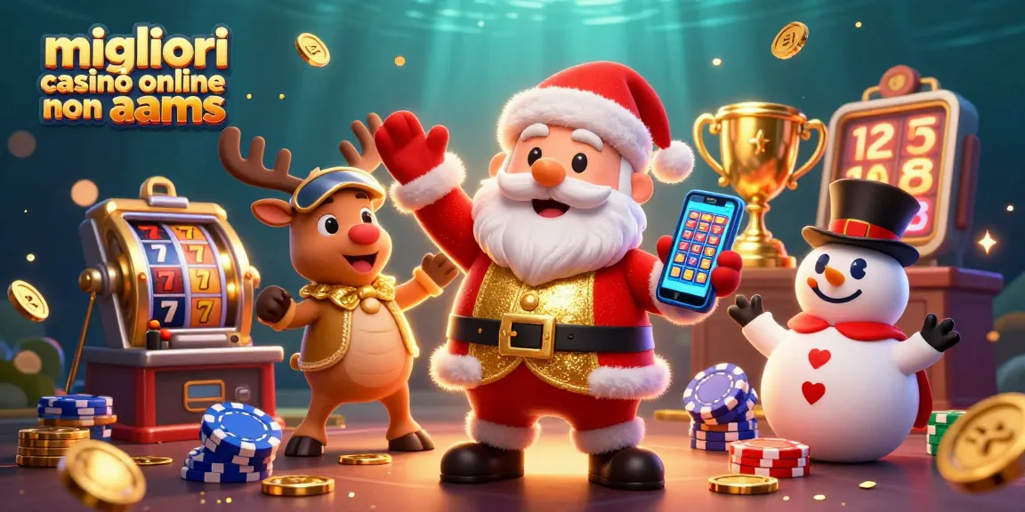 Gioca ai migliori casinò online non AAMS con questa illustrazione animata di un Babbo Natale e i suoi amici nel casinò.