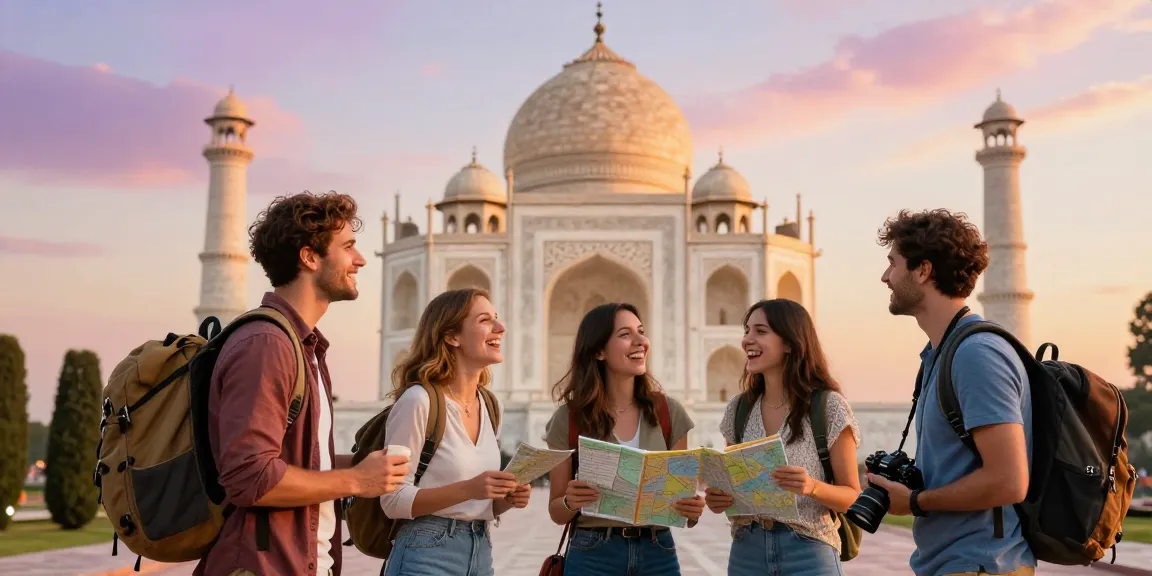 NAGA2000 travelers capturing memories at a famous landmark during sunset