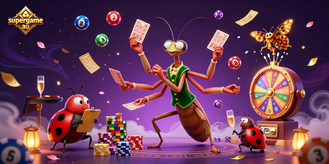 Engage with supergame au in this vibrant online casino illustration featuring exciting gaming elements and characters.