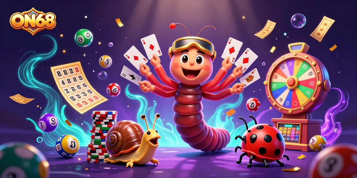 Experience thrilling wins at ON68 with an energetic casino scene featuring lively characters and dynamic game elements.