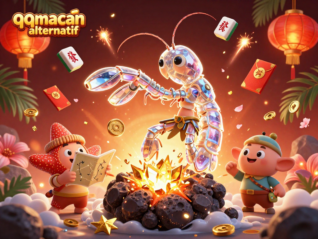 Engaging scene showcasing qqmacan alternatif with a samurai mantis shrimp and starfish amidst casino elements.