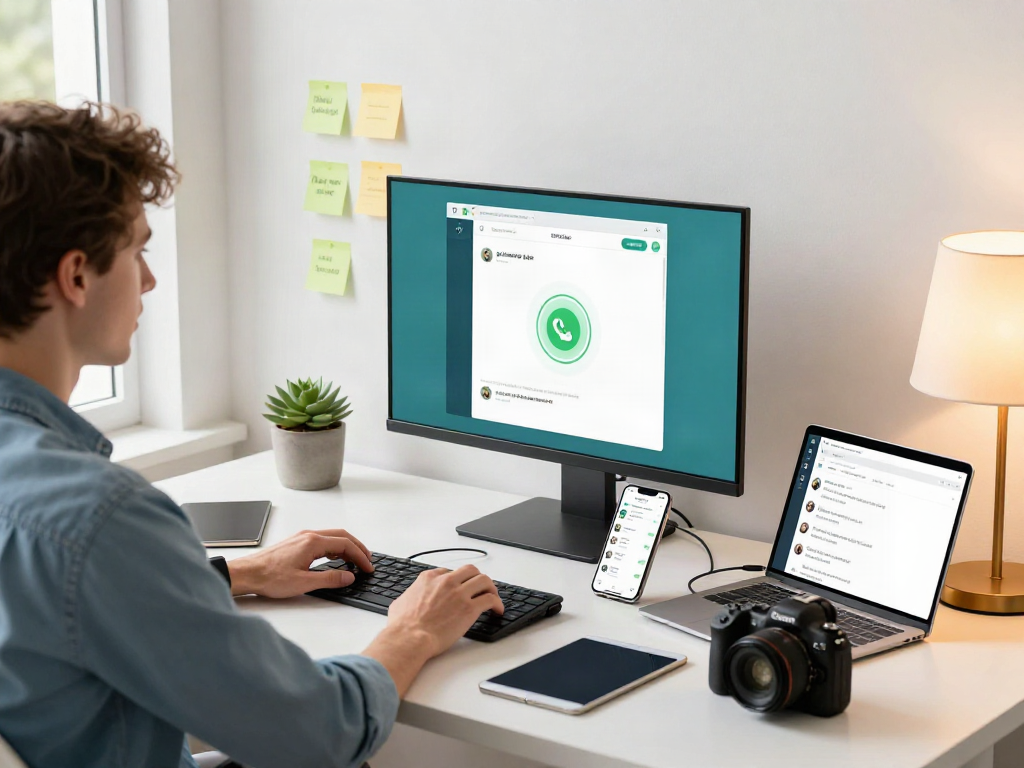 Using gb whatsapp apk on a laptop in a modern workspace, showcasing a productive tech environment.