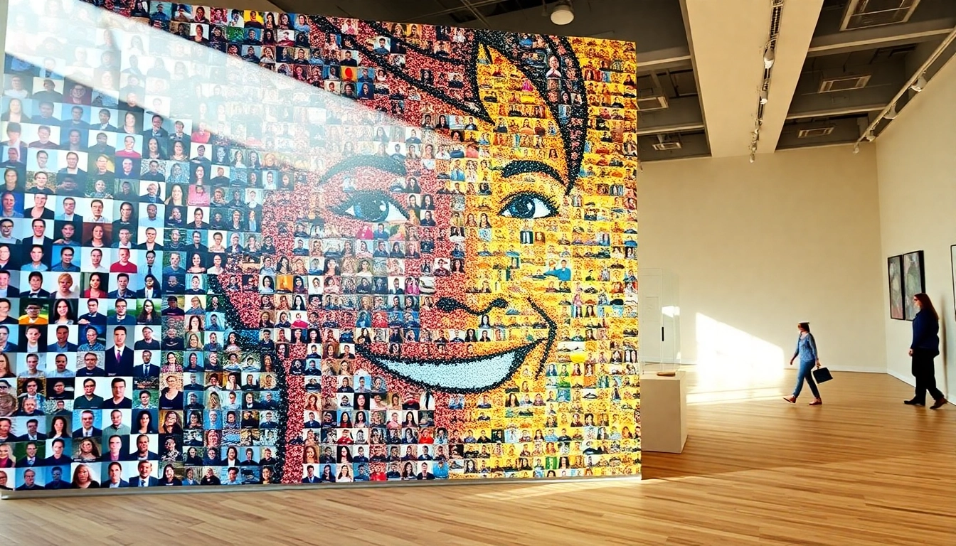 Creative selfie mosaic artwork showcasing individual portraits in a larger image.