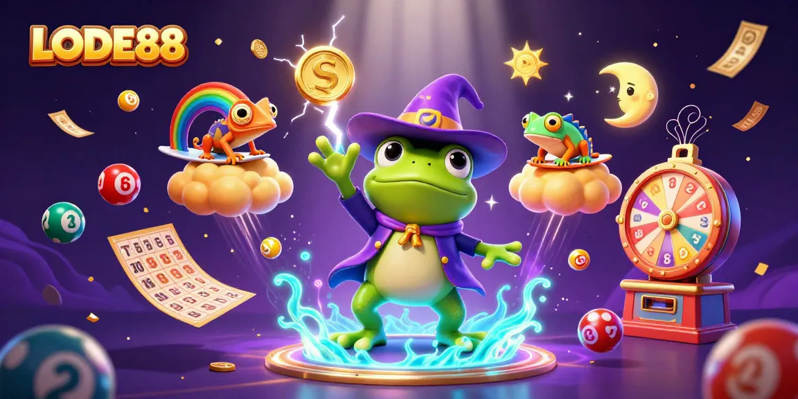 Experience LODE88 with a vibrant 3D illustration of casino magic and winning excitement.