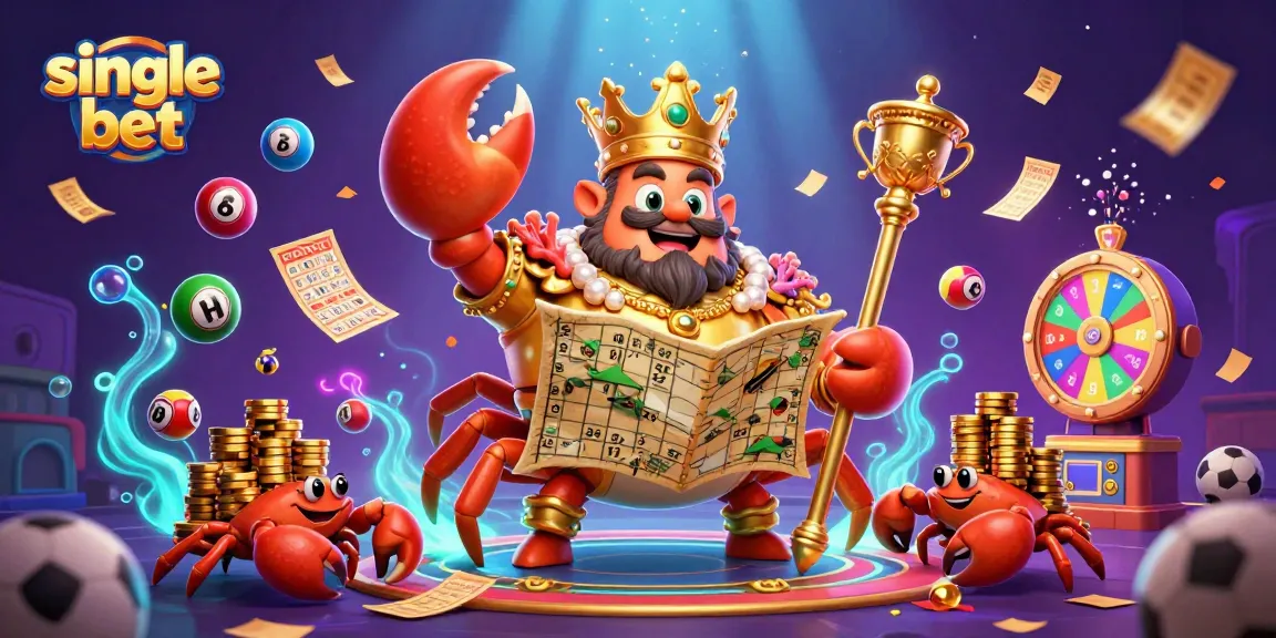 Engage in the thrill of a single bet with a stunning crab emperor surrounded by sports elements.