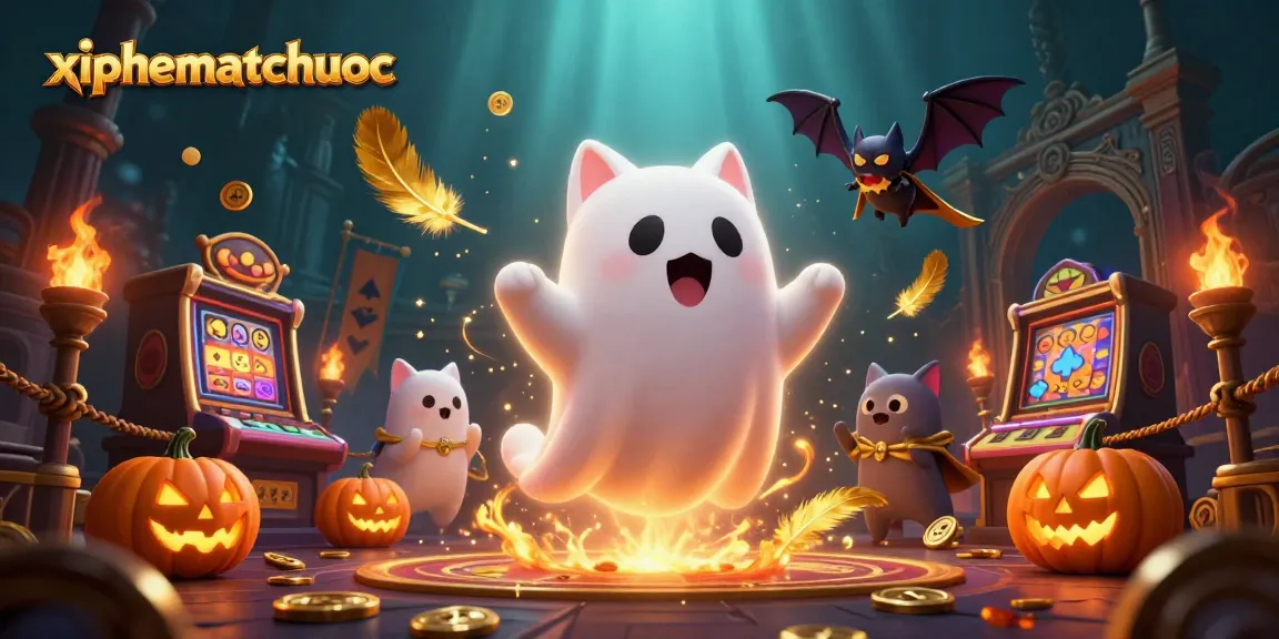 Engage in thrilling action at xiphematchuoc with a vibrant casino scene featuring a ghostly cat and bat.