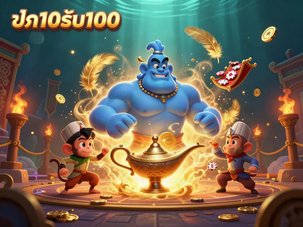 โปรฝาก10รับ100 เรนเดอร์ 3 มิติที่มีกำไรกำลังออกจากตะเกียง สนุกและน่าตื่นเต้น
