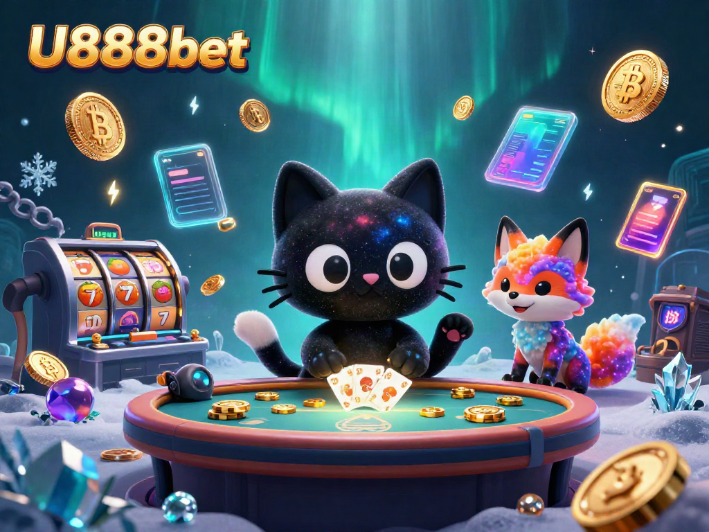 Engage in thrilling gameplay at U888bet with a cosmic casino scene featuring vibrant characters and rich betting elements.