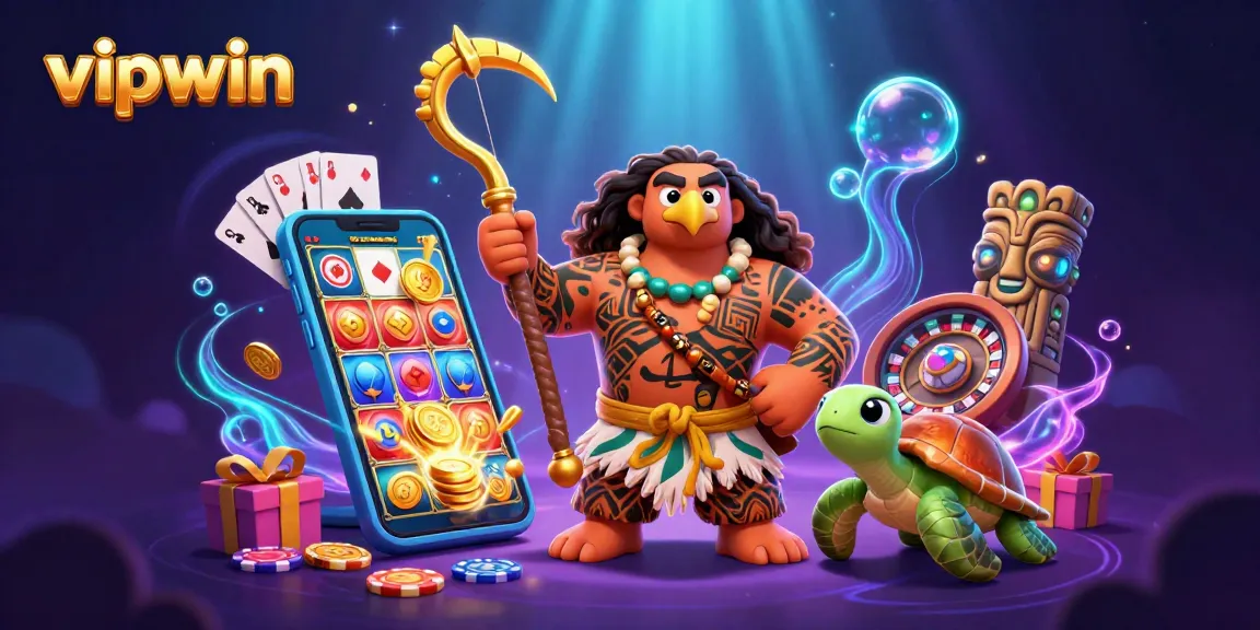 Experience thrilling slots at vipwin, featuring vibrant digital illustrations of casino games and characters.