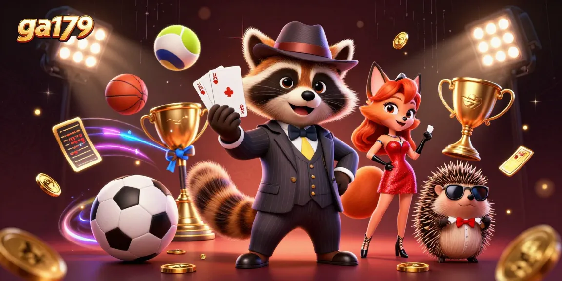 Experience the excitement of ga179 as a suave raccoon holds a royal flush amidst vibrant sports betting action.